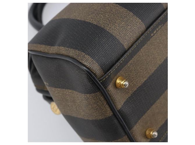 Pequin Borsa a mano FENDI Pecan Canvas PVC Nero Marrone Auth 204451V - vista 15