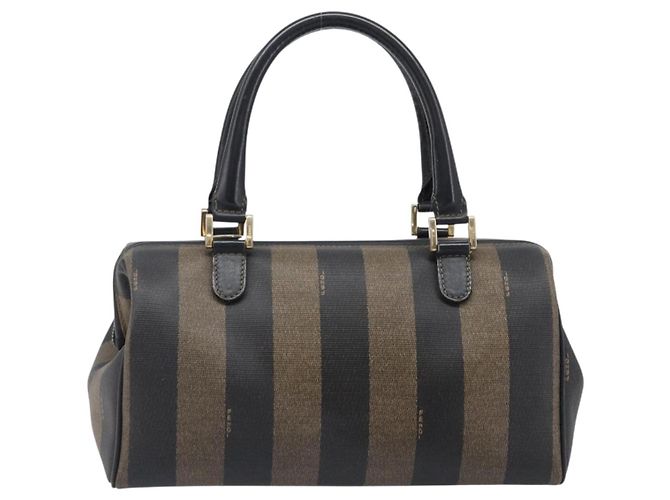 Pequin Borsa a mano FENDI Pecan Canvas PVC Nero Marrone Auth 204451V - vista 2