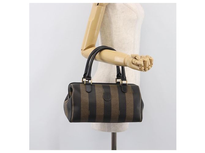 Pequin Borsa a mano FENDI Pecan Canvas PVC Nero Marrone Auth 204451V - vista 26