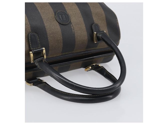 Pequin Borsa a mano FENDI Pecan Canvas PVC Nero Marrone Auth 204451V - vista 7