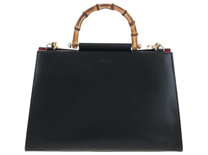 Borsa a mano GUCCI Bamboo Sherry Line in pelle 2way Nero Oro 453764 Auth 203194V D'oro - vista 13