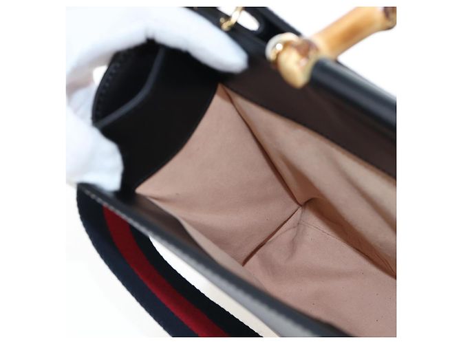 Borsa a mano GUCCI Bamboo Sherry Line in pelle 2way Nero Oro 453764 Auth 203194V D'oro - vista 24