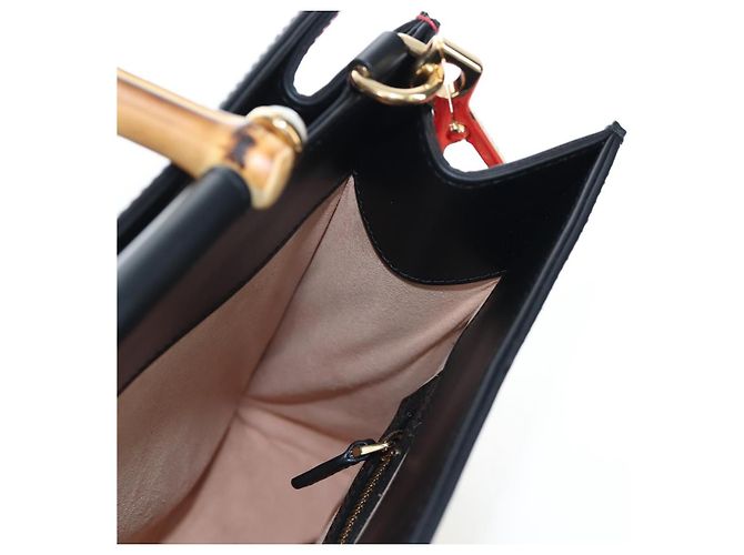 Borsa a mano GUCCI Bamboo Sherry Line in pelle 2way Nero Oro 453764 Auth 203194V D'oro - vista 29