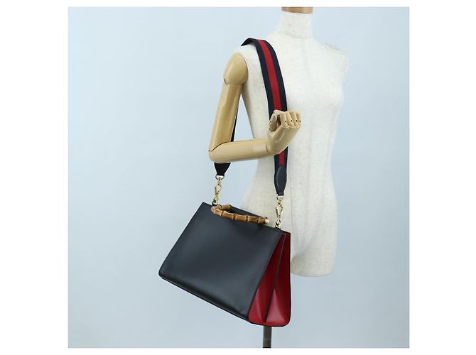 Borsa a mano GUCCI Bamboo Sherry Line in pelle 2way Nero Oro 453764 Auth 203194V D'oro - vista 33