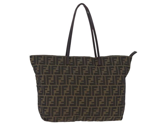 Borsa Tote FENDI Zucca Canvas Nero Marrone Auth 201522 - vista 13