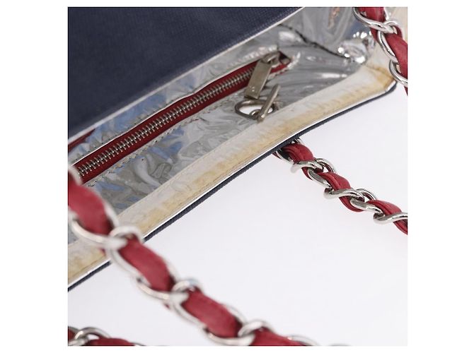 Borsa a Tracolla Tote con Catena CHANEL Choco Bar Canvas Navy Silver CC Auth 205836A Argento Blu navy - vista 15