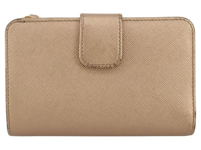 Saffiano Cartera bifold PRADA de piel Safiano Gold Auth 205174A Dorado - vista 2