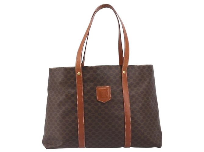 Céline Borsa Tote CELINE Macadam Canvas PVC Leather Brown Gold Auth ki6842A Marrone D'oro - vista 13