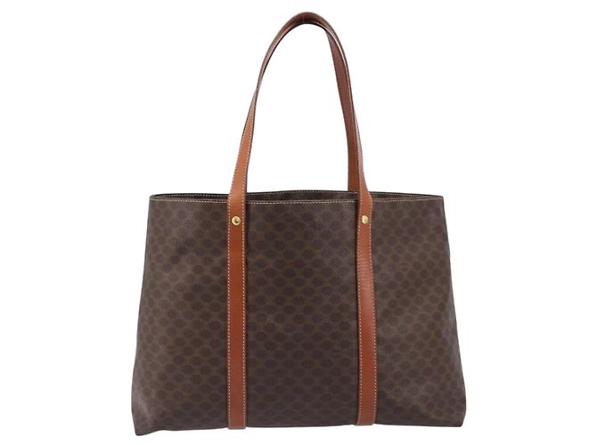 Céline Borsa Tote CELINE Macadam Canvas PVC Leather Brown Gold Auth ki6842A Marrone D'oro - vista 2