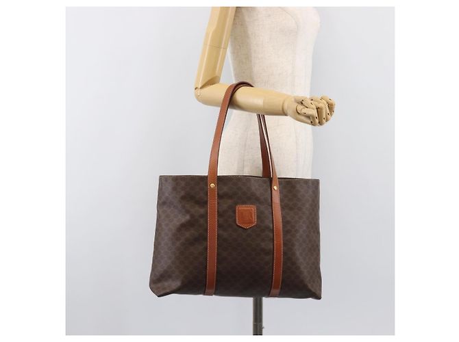 Céline Borsa Tote CELINE Macadam Canvas PVC Leather Brown Gold Auth ki6842A Marrone D'oro - vista 23