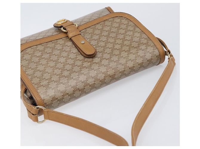 Céline Bolsa de Ombro CELINE Macadam Canvas PVC Beige Gold Auth ki6828 Bege Dourado - vista 6