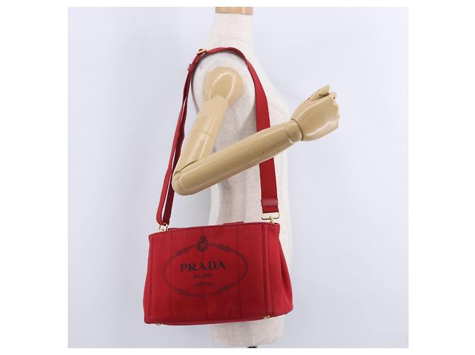 Borsa a mano PRADA Canapa PM Canvas 2way Orange Gold Auth 205107 D'oro Arancione - vista 33