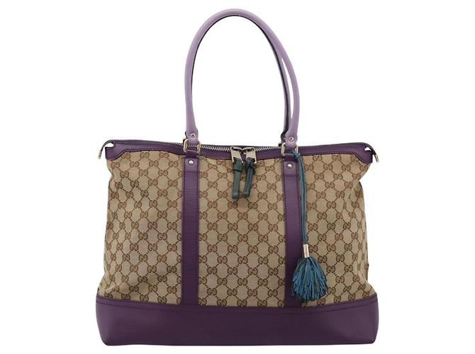 Borsa Tote GUCCI GG Canvas Beige Gold 282325 Auth 204828 D'oro - vista 13