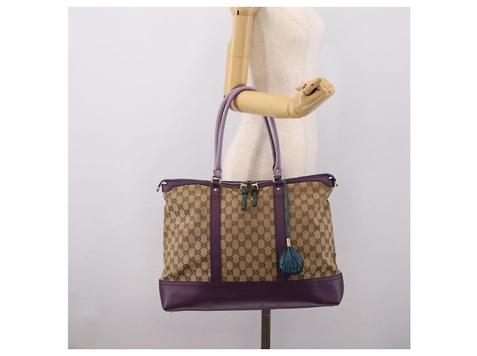 Borsa Tote GUCCI GG Canvas Beige Gold 282325 Auth 204828 D'oro - vista 23