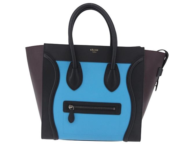 Céline Borsa a mano CELINE Luggage Mini Shopper in pelle Blu Turchese Auth LN125SAM - vista 13