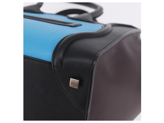 Céline Borsa a mano CELINE Luggage Mini Shopper in pelle Blu Turchese Auth LN125SAM - vista 15
