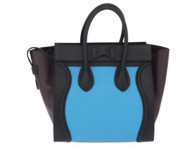 Céline Borsa a mano CELINE Luggage Mini Shopper in pelle Blu Turchese Auth LN125SAM - vista 2