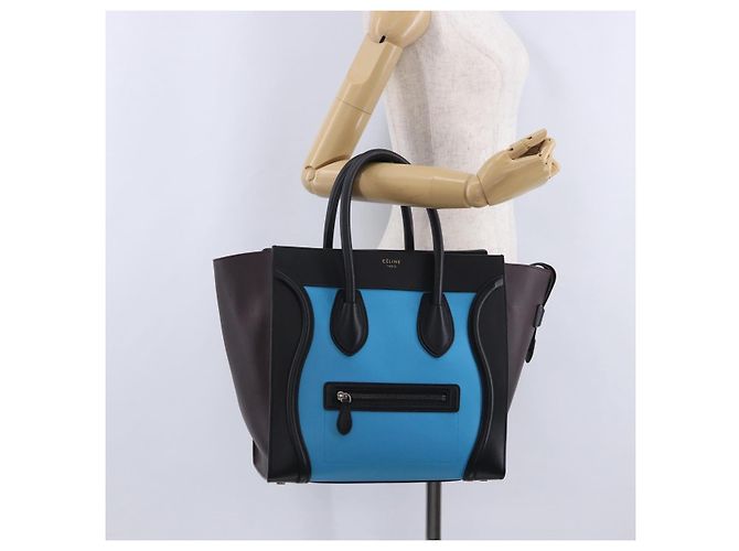 Céline Borsa a mano CELINE Luggage Mini Shopper in pelle Blu Turchese Auth LN125SAM - vista 25