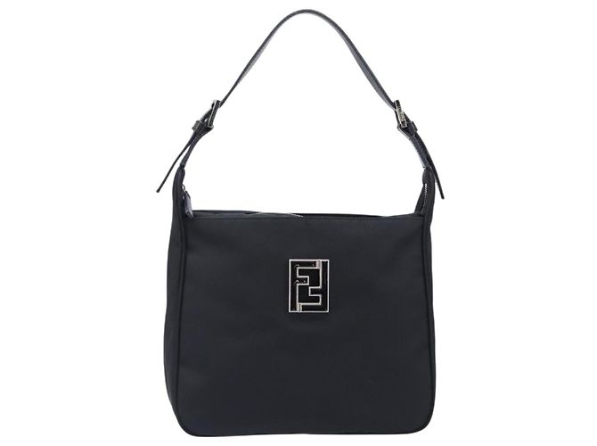 FENDI Schultertasche Nylon Schwarz Silber Auth 203677A - Ansicht 13