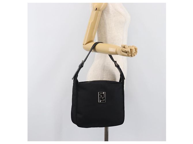 FENDI Schultertasche Nylon Schwarz Silber Auth 203677A - Ansicht 26