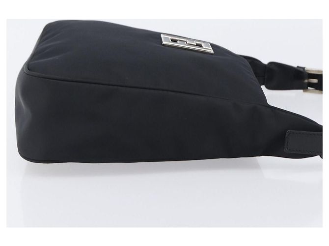 FENDI Schultertasche Nylon Schwarz Silber Auth 203677A - Ansicht 3