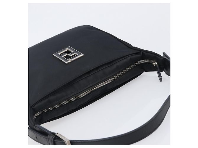 FENDI Schultertasche Nylon Schwarz Silber Auth 203677A - Ansicht 6