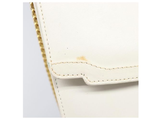 Bolsa de Ombro com Corrente GUCCI em Couro Branco Ouro Auth 204318 Dourado - vista 10