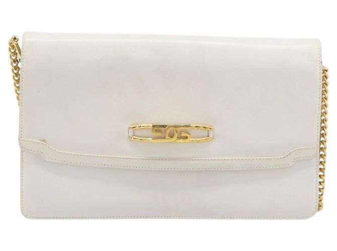 Bolsa de Ombro com Corrente GUCCI em Couro Branco Ouro Auth 204318 Dourado - vista 13