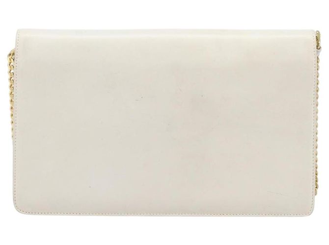 Bolsa de Ombro com Corrente GUCCI em Couro Branco Ouro Auth 204318 Dourado - vista 2