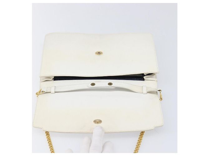 Bolsa de Ombro com Corrente GUCCI em Couro Branco Ouro Auth 204318 Dourado - vista 21