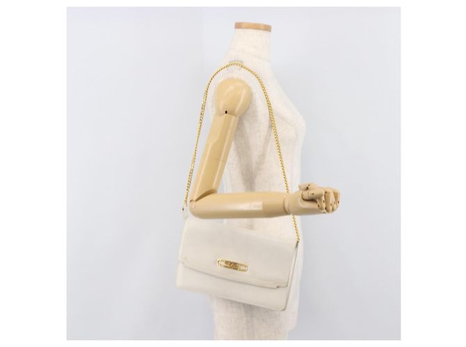 Bolsa de Ombro com Corrente GUCCI em Couro Branco Ouro Auth 204318 Dourado - vista 28