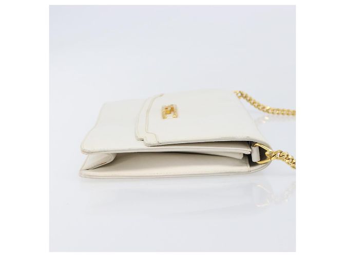 Bolsa de Ombro com Corrente GUCCI em Couro Branco Ouro Auth 204318 Dourado - vista 3