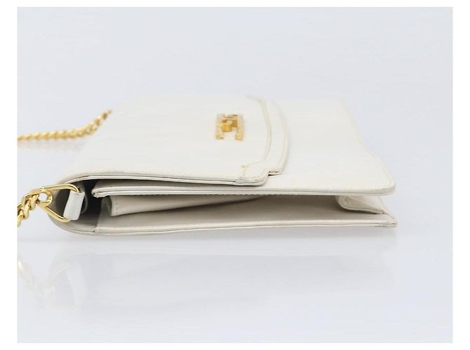 Bolsa de Ombro com Corrente GUCCI em Couro Branco Ouro Auth 204318 Dourado - vista 4