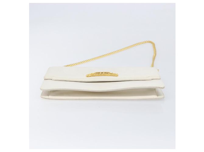Bolsa de Ombro com Corrente GUCCI em Couro Branco Ouro Auth 204318 Dourado - vista 5