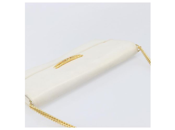 Bolsa de Ombro com Corrente GUCCI em Couro Branco Ouro Auth 204318 Dourado - vista 6