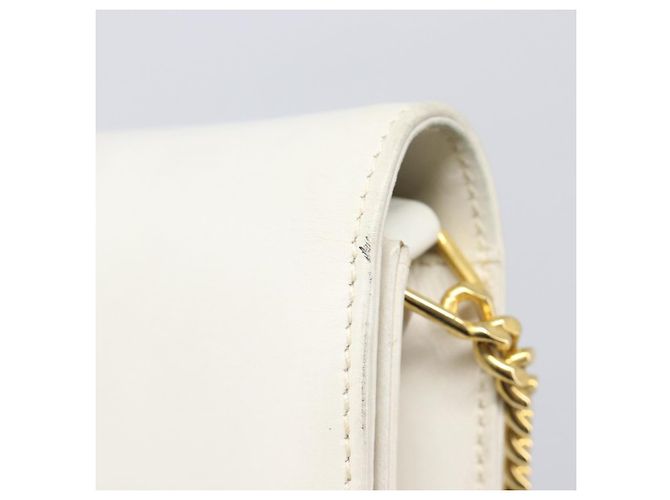 Bolsa de Ombro com Corrente GUCCI em Couro Branco Ouro Auth 204318 Dourado - vista 9