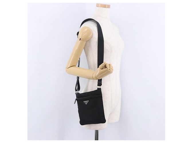 Borsa a Tracolla PRADA Nylon Nero Argento Auth 200013A - vista 28