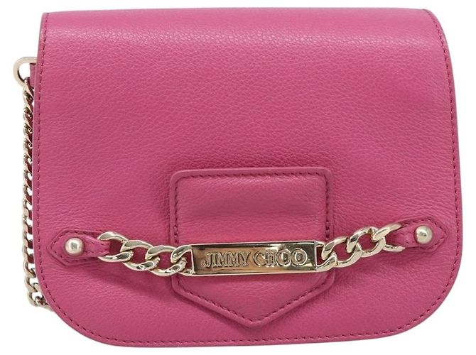 Borsa a Tracolla con Catena Jimmy Choo Pelle Rosa Tono Oro Auth 204657A - vista 13