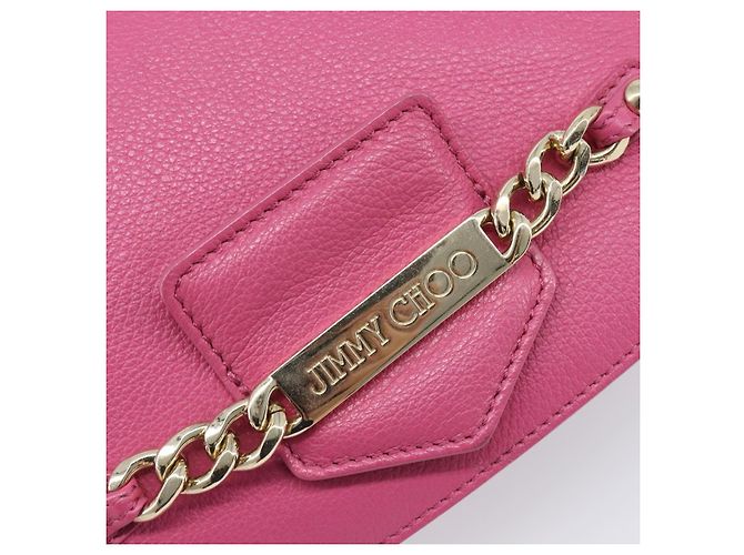 Borsa a Tracolla con Catena Jimmy Choo Pelle Rosa Tono Oro Auth 204657A - vista 18