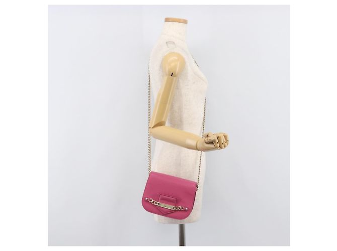 Borsa a Tracolla con Catena Jimmy Choo Pelle Rosa Tono Oro Auth 204657A - vista 24