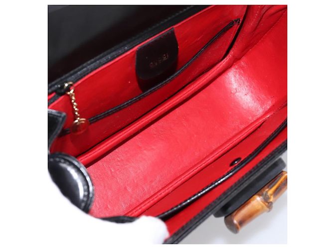 Borsa a mano GUCCI Bamboo in pelle nera e oro 000 1364 0633 Auth 201509A Nero D'oro - vista 11