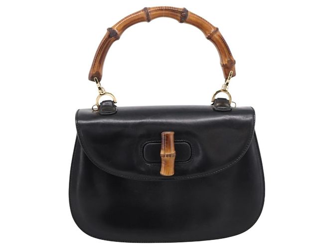 Borsa a mano GUCCI Bamboo in pelle nera e oro 000 1364 0633 Auth 201509A Nero D'oro - vista 13