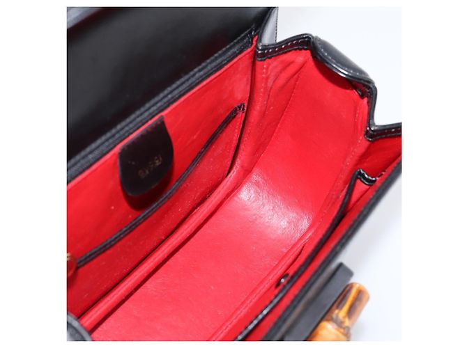 Borsa a mano GUCCI Bamboo in pelle nera e oro 000 1364 0633 Auth 201509A Nero D'oro - vista 20