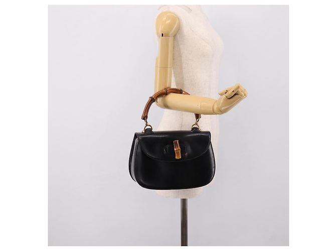 Borsa a mano GUCCI Bamboo in pelle nera e oro 000 1364 0633 Auth 201509A Nero D'oro - vista 24