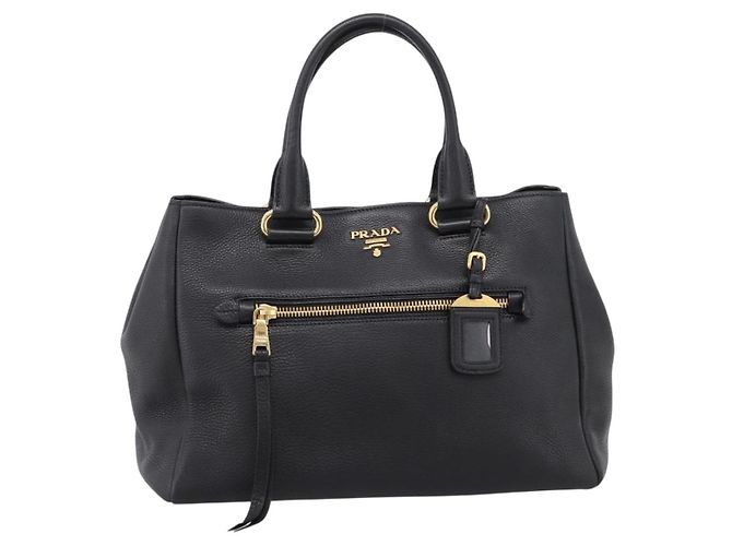 Bolsa PRADA em couro 2way Preta Dourada BN2793 Auth am12660V Preto Dourado - vista 13