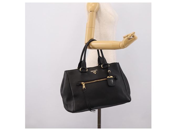 Bolsa PRADA em couro 2way Preta Dourada BN2793 Auth am12660V Preto Dourado - vista 27