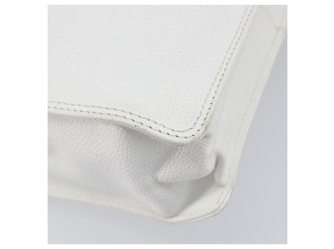 Borsa a mano CHANEL COCO Mark Wood Pelle Caviar White Gold CC Auth 201487V Bianco D'oro - vista 16