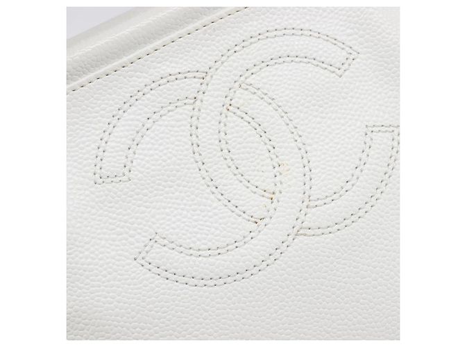 Borsa a mano CHANEL COCO Mark Wood Pelle Caviar White Gold CC Auth 201487V Bianco D'oro - vista 17