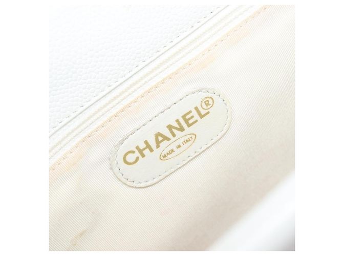 Borsa a mano CHANEL COCO Mark Wood Pelle Caviar White Gold CC Auth 201487V Bianco D'oro - vista 18