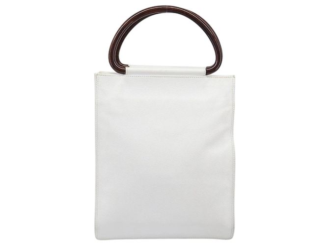 Borsa a mano CHANEL COCO Mark Wood Pelle Caviar White Gold CC Auth 201487V Bianco D'oro - vista 2